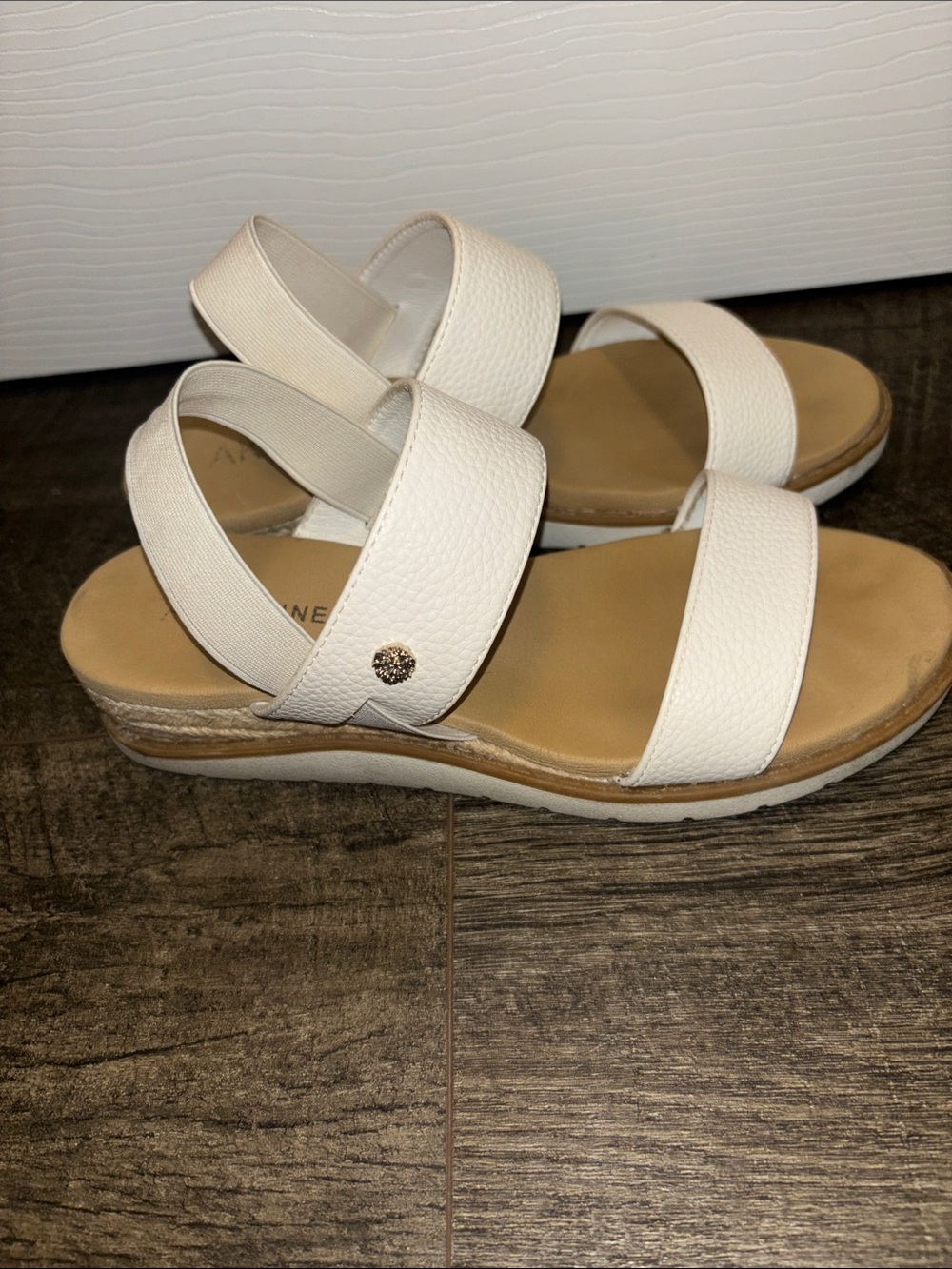 Anne Klein Flex White Elastic Back Strap Platform Sandals